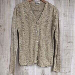 VTG Jason Maxwell Romantic Knit Cardigan Shell Buttons Beige Large USA Made